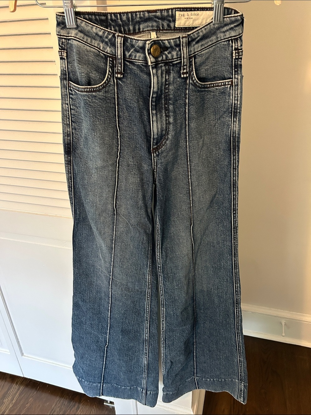 rag & bone Women's Wide Leg Flare Jeans - Medium Blue Wash